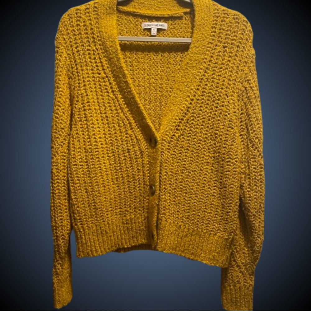 Elizabeth and James open knit chunky cardigan sweater Medium mustard